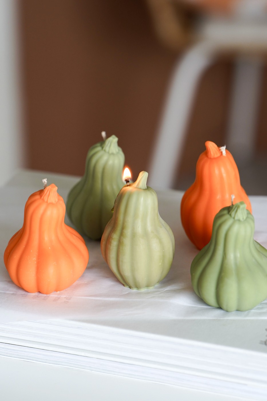 Decorative tall pumpkins | Soy decorative candle