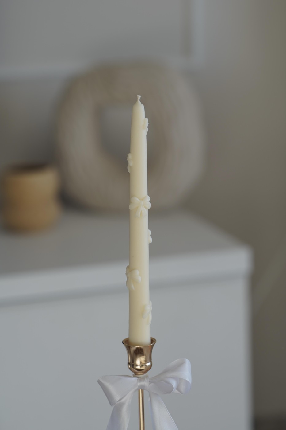 Candle with ribbons | Tall candle