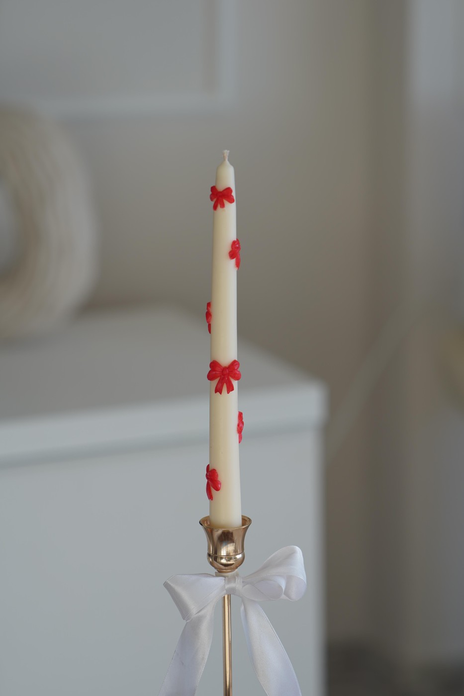 Candle with ribbons | Tall candle